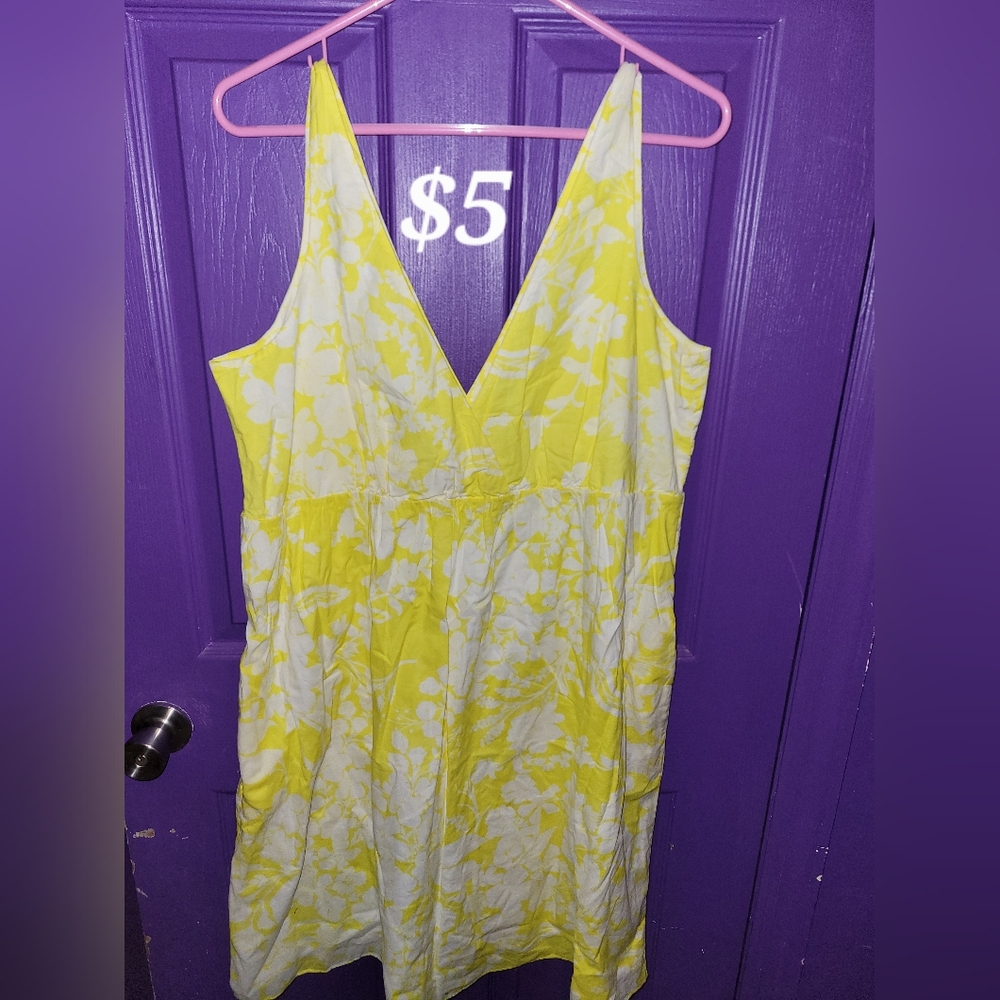 Old Navy Yellow White V-Neck Sundress